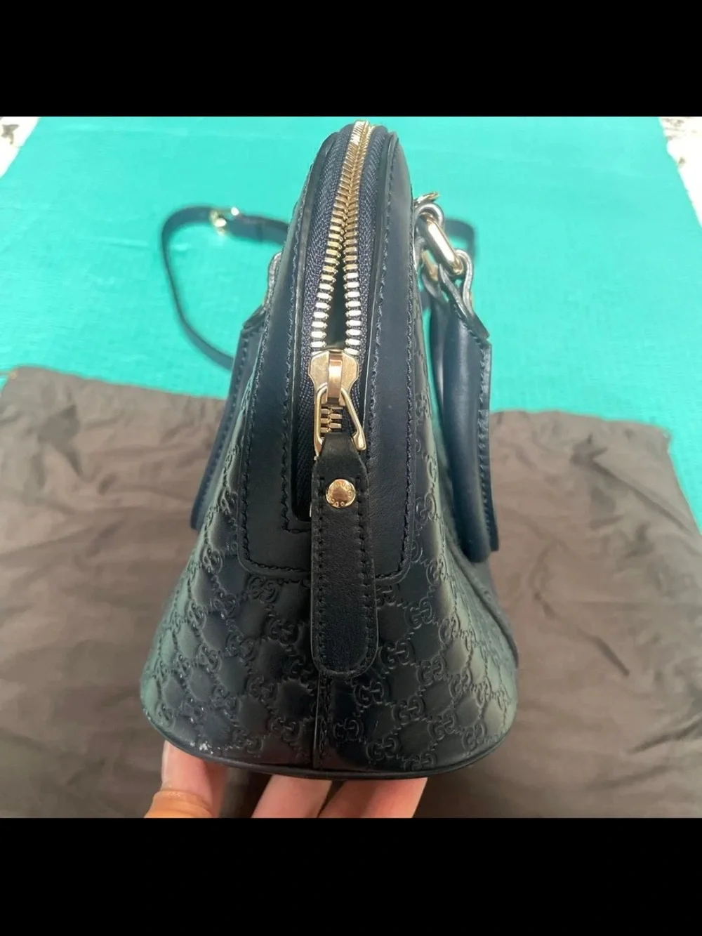 Gucci Navy Microguccissima Dome Satchel with Gold Hardware